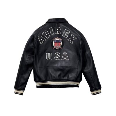 Handmade Men’s Avirex USA Edition Icon Military Bomber Black Leather Jacket