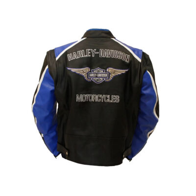 Blue Harley Davidson motorcycle leather jacket