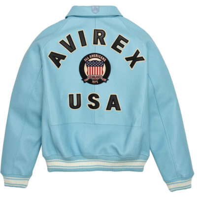 Sky Blue Avirex Icon Leather Jacket