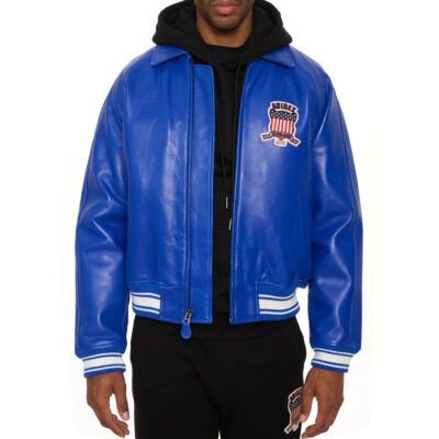 Men’s Blue Avirex Real Bomber  Leather Jacket