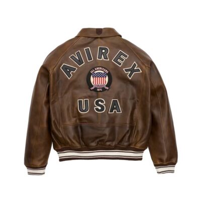 Avirex  Military Bomber Chocolate Brown Leather Jacket