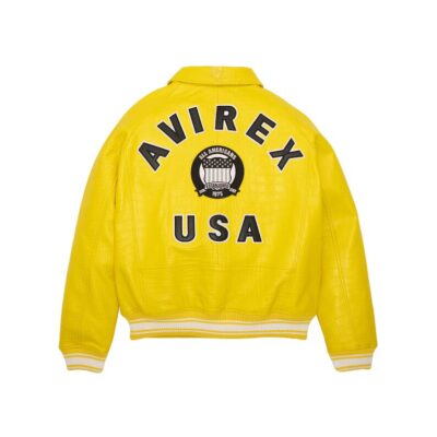 New Men’s Avirex Yellow Real Bomber Leather Jacket